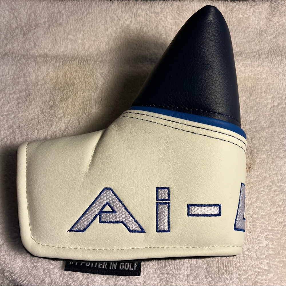 White and Blue Golf Putter Cover